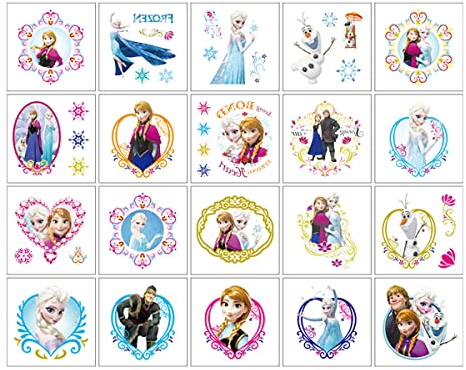 Temporäre Tattoo Set Kinder Tattoos für Elsa,20 Blätter Frozen Aufkleber Stickers für Geschenktüten Kindergeburtstag Mitgebsel Mädchen Jungen