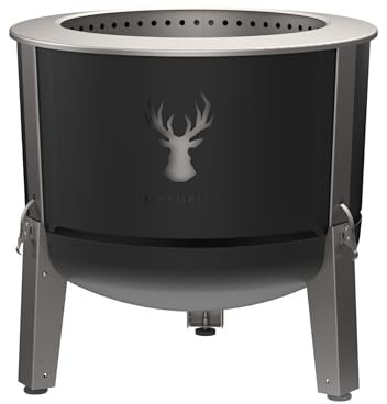 Masuria Rauchfreie Feuerschale 60cm⌀ Alpha 600 - Patentierte Rauchreduzierung bis zu 95% - Hergestellt in EU - Tragbare Feuertonne aus Edelstahl - Verstellbare Beine - große Ascheschublade