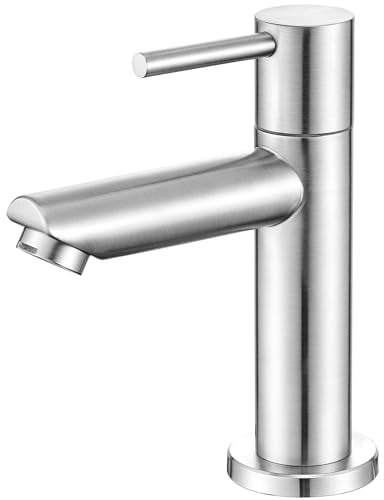 ANYCEE Robinet Salle Bain Eau Froide Uniquement avec Bec Hauteur 9,34 cm, Robinet Lave Main Eau Froide en Acier Inoxydable, Robinet Lavabo Eau Froide pour WC