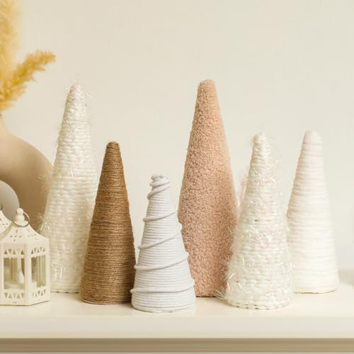 VercanMonth 6 Stück 20,3 cm 17,8 cm 12,7 cm Weihnachtsbäume Weihnachten Tischdeko Boho Weihnachtsbaum für Bauernhaus Urlaub Tischdekoration oder Kaminsims Dekor