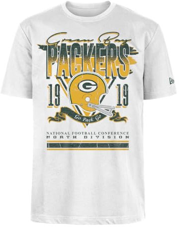 GREEN BAY PACKERS New Era Cap NFL Oversized T-Shirt Screent Print Distressed Team Graphic White Unisex
