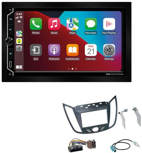 ESX VMX700DAB 2-DIN Autoradio kompatibel mit Wireless Apple CarPlay Android Auto Bluetooth DAB+ passend für Ford C-Max ab 2010 dunkelgrau