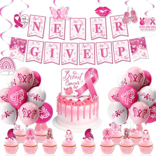 ZOOMPIL Ballons Ruban Rose Cancer du Sein, 38pcs Kit de Sensibilisation au Cancer du Sein, Ballon Octobre Rose en Latex, pour Sensibilisation Cancer du Sein d'Octobre Rose Décoration