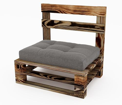 Lermowood Palettenmöbel Mpe Bank 80 x 80 cm Geflammt | Europaletten Indoor und Outdoor Lounge Gartenmöbel Holz Gartenmöbel Set Lounge Möbel Terrasse Balkon Loft Stil Paletten
