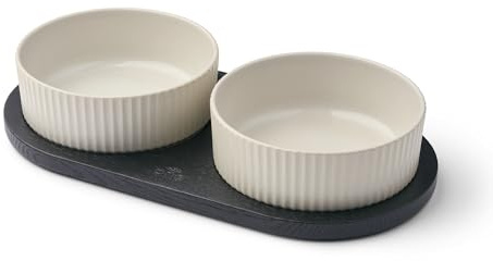 DOG Copenhagen Kronborg Food Bar - Ceramic Food and Water Bowl Set with Stand - Dishwasher Safe - Non Slip - Nordic Design Stoneware, L, Off White/Black