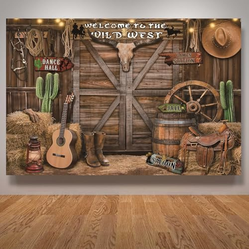 Wilder Westen-Hintergrund, 15 x 100 cm, Western-Party-Themen-Hintergrund, Banner, Cowboy-Party-Dekorationen, rustikale Holzhaus-Scheune, Foto-Hintergründe, Foto-Requisiten für Kinder, Jungen