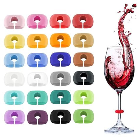 SGERUFZ 24 Pezzi Segnabicchieri Silicone, Colorati Riutilizzabili per Varie Tazze, Forniture per Decorazioni, Segna Bicchieri Calici