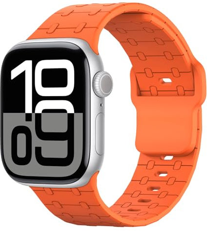 Astorgos Banda de Deporte Compatible con Apple Watch Ultra 2/Ultra 49mm,S10 46mm,9/8/7 45mm,SE/6/5/4 44mm,3/2/1 42mm, Banda de Silicona Ajustable Correa de Repuesto Transpirable, Naranja