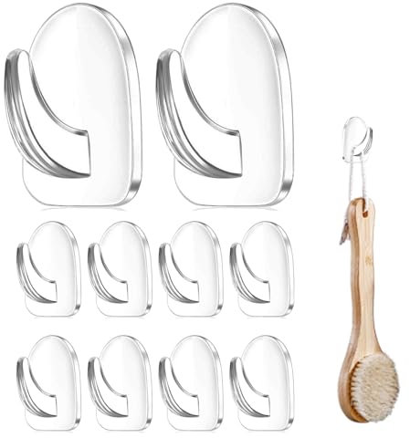 ASIRYVA Clear 10Pcs Plastic Hooks Self Adhesive Hooks, Plastic Stick on Wall for Bathroom & Kitchen, No Nails Needed
