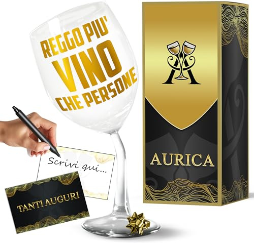 Aurìca Calice Vino Personalizzato REGGO PIÙ VINO CHE PERSONE – Bicchiere Storto Per Chi Preferisce Il Calice Alla Folla Regalo Divertente E Originale Con Confezione Regalo Inclusa