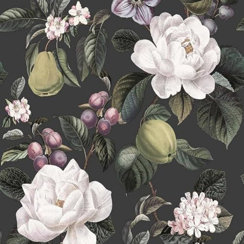 YöL Pyrus Charcoal - Contemporary Versatile Sophisticated - Feature Wall Statement - Living Room Dining Room Bedroom - Floral Botanical Pattern - Black Green Cream - Paste The Paper Wallpaper