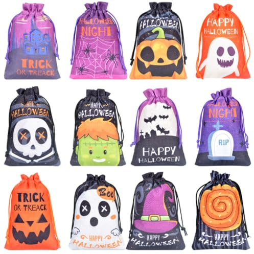 24 Stück Halloween Jutesäcke mit Kordelzug 10 x 14cm,Halloween Beutel, Geschenksäckchen Taschen für Süßigkeiten, Party