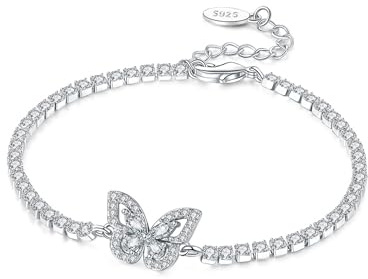 MISEFF Damen Armband aus Sterlingsilber mit Zirkonia im Tennisarmband-Design, verstellbar 16,5+5 cm