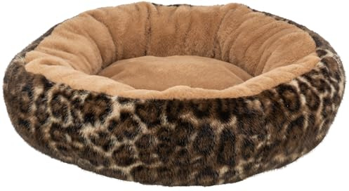 TRIXIE Hundebett Leo, rund, weiches Hundekissen in Hellbraun/Braun, ø50cm - gemütliches Hundekörbchen mit Softplüsch - 374241
