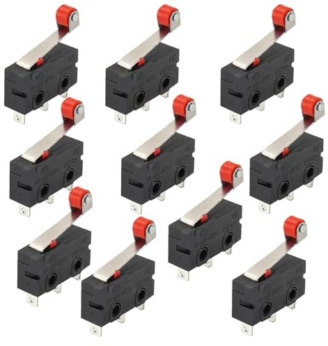 10 Piezas Micro Interruptor de Palanca 3 Pines de Rodillo 250V 5A | Microinterruptor SPDT 1NO 1NC,Interruptor de Iímite Rodillo en Miniatura para Automatización Mecánica y Electrónica