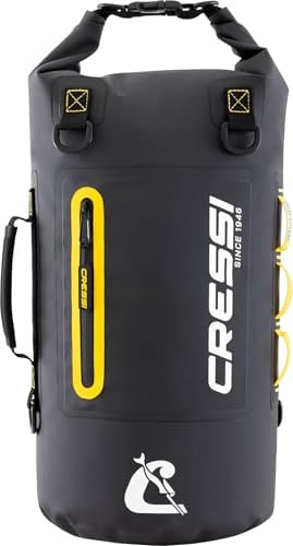 CRESSI dal 1946 - Ocelot Dry Bag - Borsa Stagna Impermeabile Unisex da Mare, Barca e attività Acquatiche, Disponibile Piccola, Media e Grande, Nero/Giallo 20 L