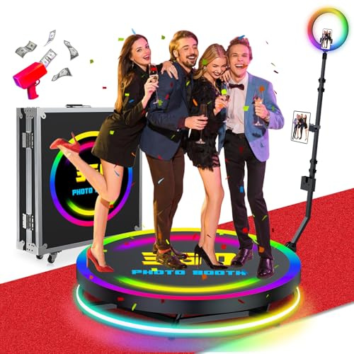 360 Photo Booth Machine for Parties 39.6in,App Remote Control Auto Spin Video Booth with Flight Case, 360 Photo Booth 100cm for 1-5 People,RGB Ring Light, Free Custom Logo, 360 Booth for Party Events