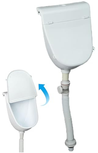 Urinale für Männer, wasserloses Urinal, an der Wand montierte, spritzwassergeschützte Kunststoff-Urinale für Männer mit Deckel und Rohr für Badezimmer, Toilette, Haus, Garten, Wohnmobil, weiß, Kunsts
