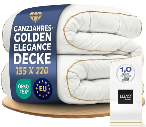 LILENO HOME Golden Elegance Bettdecke 155x220 – Wolkenweiche Allergiker | Decke 155x220 | 100 % Baumwollbatist ohne Kältebrücken | Ganzjahresdecke | Oeko-Tex Klasse 1 Mikrofaser | Hotel Qualität