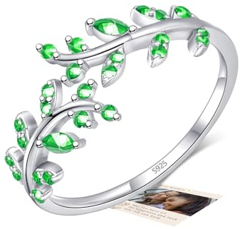 Offene, verstellbare Ringe aus Sterlingsilber für Mütter, Frauen und Mädchen – Olivenzweig, Blatt/Blumen, kubischer Zirkonia, Daumenwickel, Blattring, Schmuck, Geschenke, mit Box, Blau/Grün