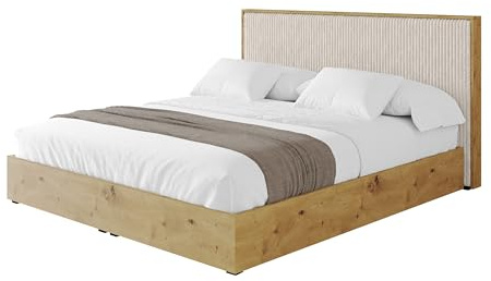 ALTDECOR Polsterbett mit Bettkasten und Lattenrost, Bett mit Matratze H3/H4, Kopfteil, Boxbett, Doppelbett mit Stauraum - ENZO10-160x200 Creme - Tilia 01