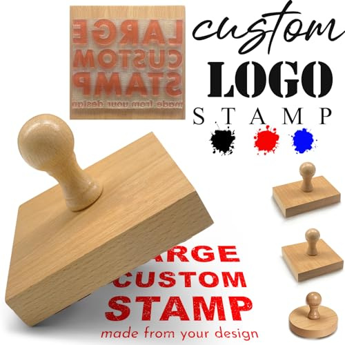 Personalisierter Logo-Stempel, personalisierbar, aus Holz, Gummistempel mit Text, Name mit Griff, Adresse, mehrere Größen für Geschäft, zum Selbermachen, quadratisch