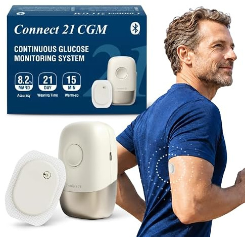 Connect 21 CGM Sensor – Blutzuckermessgerät ohne Stechen | 21 Tage | 8,2% MARD | IP58 wasserbeständig | Bluetooth App | CE 2797 | 1 Sensor mit Applikator