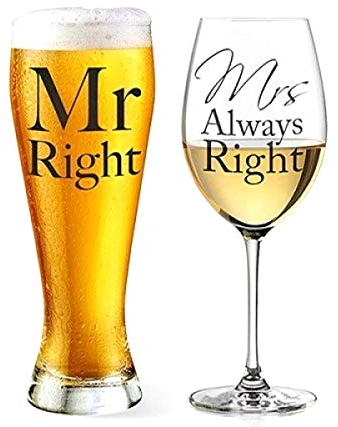 Lesser & Pavey Mr Right and Mrs Always Right Beer and Wine Glass Set