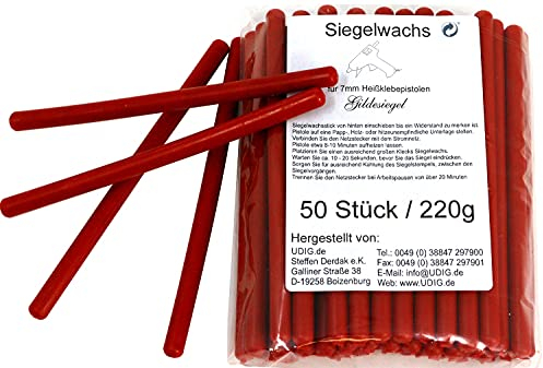 7 mm Siegelwachs Sticks Feuerrot für Wachspistole 50er Pack, Siegelwachsstangen für Heißklebepistole entwickelt - knall rot