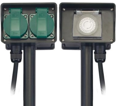 Perel EG2WTM-G 2-Fach-Steckdosen-Verteiler mit Timer- für den Außenbereich, 3680 W