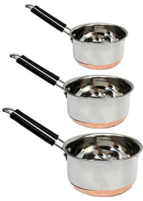 ROYAL SAPPHIRE Cookware Combo - Sauce Pan Small, Medum, Large. - Copper Bottom - Stainless Steel - Multipurpose - 3 Pcs. Set.Heavy Gauge