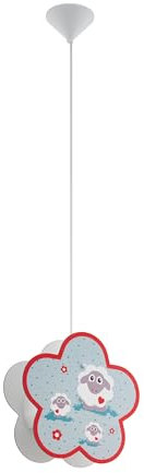 EGLO Hängelampe Lalelu, Pendelleuchte Esstisch, Kunststoff in weiss, Holz in bunt E27 Fassung