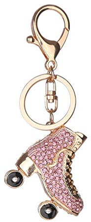 Busirde Pattini a rotelle Shoe Keychain di Cristallo Borsa del Pendente di Chiavi Titolare Strass Portachiavi Rosa