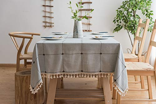 Lanqinglv Quaste Tischdecke 140x240 Blau Kariert Baumwolle und Leinen Tischtuch Rechteck Couchtisch Tischdecke Gartentischdecke Abwaschbar Küchentischabdeckung für Speisetisch (140x240,Blau)