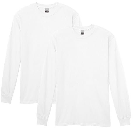 GILDAN Men's Gildan Men's Heavy Cotton Long Sleeve T-shirt, Style G5400, 2-pack Shirt, White, M UK