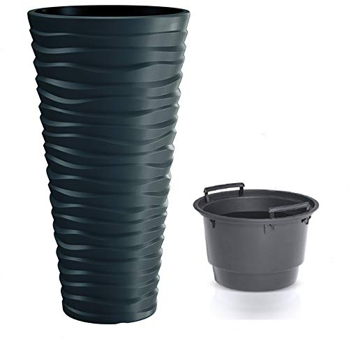 rg-vertrieb Blumenkübel Pflanztopf Blumentopf Pflanzkübel 3D Effekt Welle Design mit Einsatz 75cm Anthrazit
