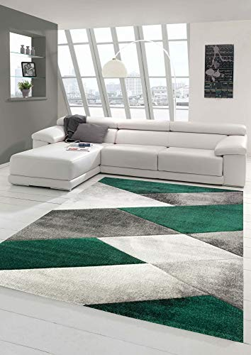 Teppich modern Teppich Wohnzimmer abstrakt geometrisches Muster in grün grau Größe 80x150 cm