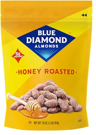 Blue Diamond Almonds Honey Roasted Snack Almonds, Party Salty Snack, Plant-Based Protein and Fiber, After School Snacks, Events, Holidays and Lunch, 16Oz, 1 Pound (Pack of 1)
