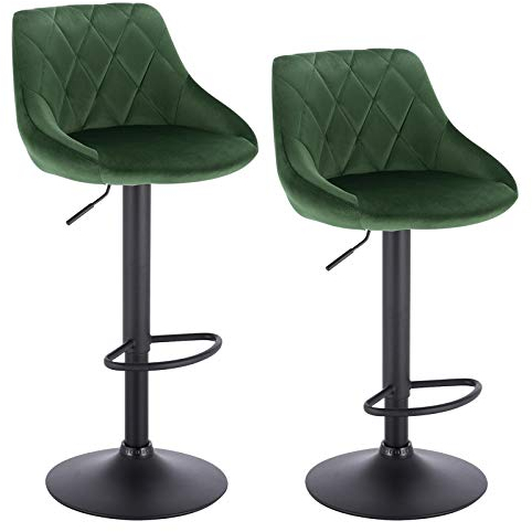 WOLTU Barhocker Tresenhocker, Gute gepolstert, Samt, Höhenverstellbar, Drehbar, 2 x Hocker, Dunkelgrün