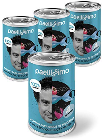 Paellissimo - Brodo Concentrato di Riso e Pesce a Base di Pesce di Scoglio e Frutti di Mare | 100% Naturale e Senza Glutine | 4 Porzioni x Lattina (Contenuto per Lattina 400gr) | 4 Unità