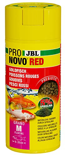 JBL PRONOVO RED GRANO, Aliment de Base pour Poissons Rouges de 8-20 cm, Granulés pour Poissons, Doseur à Clic, taille M, 250 ml