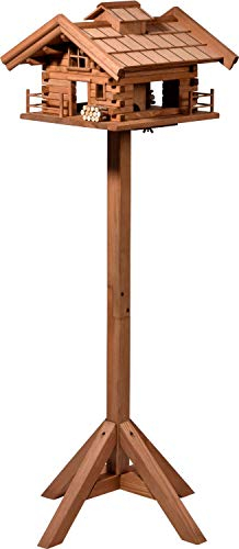 dobar® Green Label 98733FSCe Design Vogelfutterhaus Tirol - Vogelhaus Hüttendesign - Vogelvilla Massivholz - Vogelfutterstation inklusive Ständer - Großer Futterspender - 37 x 37 x 117 cm - Braun