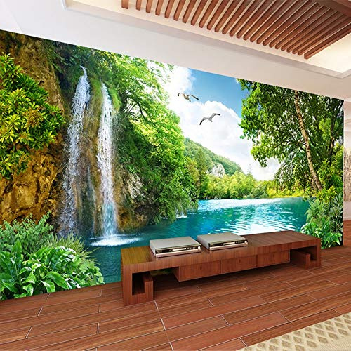Papier peint mural 3D personnalisé décor à la maison vert montagne cascade Nature paysage 3D Photo papier peint pour salon chambre,300cm(W) x 200cm(H)