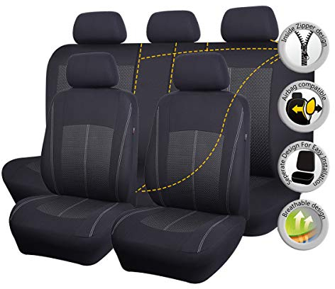 Flying Banner Black Jacquard Car Seat Covers Full Set Airbag Compatible Auto Protector Rear Bench Back Split