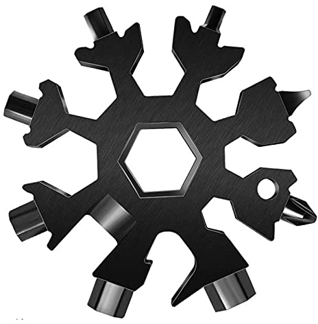 PREMIUM 18-in-1 Professional Schneeflocken Multi-Tool I Edelstahl Multifunktionswerkzeug Schneeflocke als Gadget Schlüsselanhänger für Männer & Handwerker Geschenk Outdoor und Camping (Schwarz)