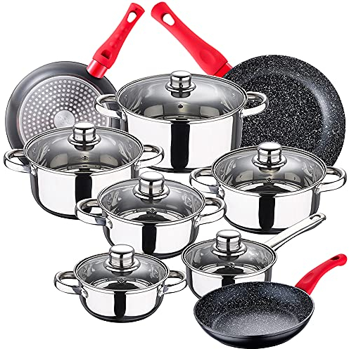 Bateria de cocina 12 piezas SAN IGNACIO Cassel, acero inoxidable, con juego sartenes (20/24/28 cm) SAN IGNACIO Energy en aluminio forjado