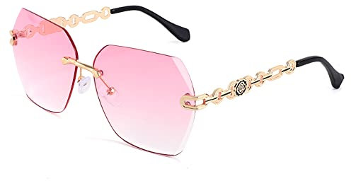 FEISEDY Occhiali da sole senza montatura per le donne lente di taglio del diamante di tendenza esagonale classico occhiali da sole da donna B2567, 006 Rosa graduale