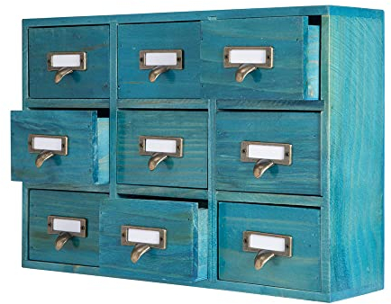 PACKGILO 9 Schubladen, Bibliothekskartenkatalogschrank mit Etiketten, Apothekerschrank, Tisch-Apothekerkisten und Schränke, Kräuter-Aufbewahrungsbox, Holz, Schreibtischschublade, Organizer, Medizin,