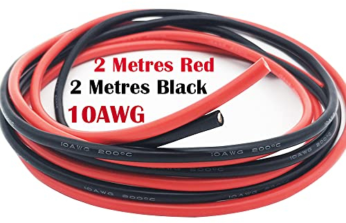Silikonkabel, CESFONJER 10 AWG Silikondraht (2 Meter Schwarz und 2 Meter Rot), Weich und Flexibel Hitzebeständiges Kabel, Schnell durchlöten für RC-Flugzeug-Autobatterieklemmenkabel