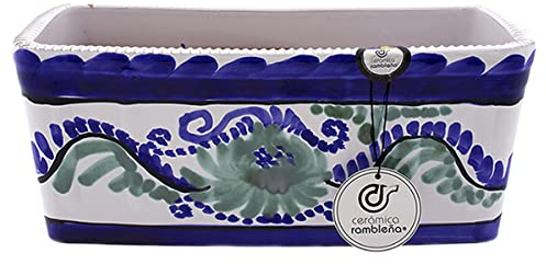 CERÁMICA RAMBLEÑA | Jardinera | Jardinera balcón | Jardinera Exterior | Jardinera Rectangular | Jardinera Decorado granadino - Modelo J04 | 100% Decorada a Mano | 30x13x13 cm